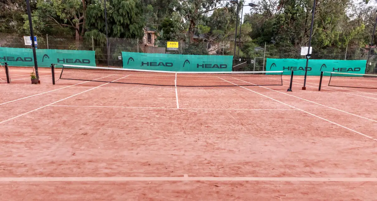 Pista de tierra vacía, vista desde el fondo.